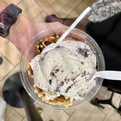 Kilwins Ice Cream - Chocolate - Fudge - Rocky road in a warm waffle cone