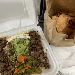 Carne Asada Nachos with Salsa and chips on the side. Carne Asada Nachos with Salsa and chips on the side.