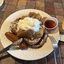 Apple cinnamon waffles and sausage.