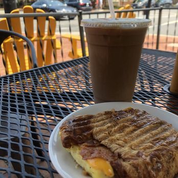 Buzz Bakeshop - Iced latte and breakfast sandwich - Coffee & Tea Near Me - Alexandria, Virginia