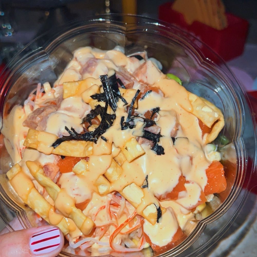 Poke Bros - Brown Rice Build Your Own Poke Bowl w Spicy Kani Salad, Corn, Edamame, Massago, Salmon, Tuna, Wontons and Nori. - Hawaiian Near Me - Southington, Connecticut Poke Bros - Brown Rice Build Your Own Poke Bowl w Spicy Kani Salad, Corn, Edamame, Massago, Salmon, Tuna, Wontons and Nori. - Hawaiian Near Me - Southington, Connecticut