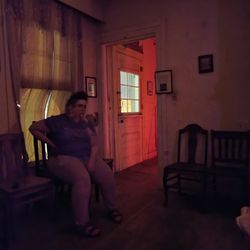 The Haunted Magnolia Hotel - By far our most unusual capture in the Traveling Salesmen's lobby area. The guest has two faces and she is the one with bangs.