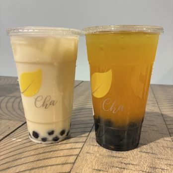 Cha For Tea - Long Beach - Jasmine Green Milk Tea (Large) with boba & Mango Green Milk Tea (Large) with boba - Coffee & Tea Near Me - Long Beach, California