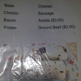 Behind the Church - a menu for burritos - Mexican Near Me - Sweetwater, Texas