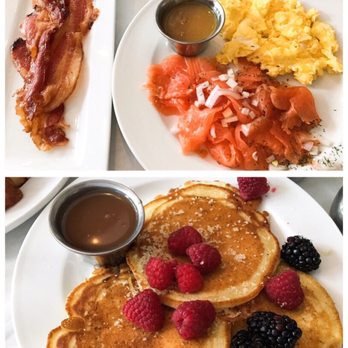 Zakes Cafe - Scottish wedding breakfast and honey lemon pancakes  (With side of bacon) - New American Near Me - Fort Washington, Pennsylvania