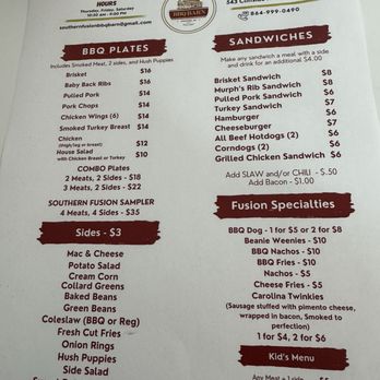 Southern Fusion BBQ Barn - Menu- 10/30/25 - Barbeque Near Me - Chesnee, South Carolina Southern Fusion BBQ Barn - Menu- 10/30/25 - Barbeque Near Me - Chesnee, South Carolina