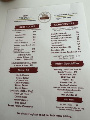 Menu photo 1 Southern Fusion BBQ Barn Chesnee, SC Menu photo 1 Southern Fusion BBQ Barn Chesnee, SC