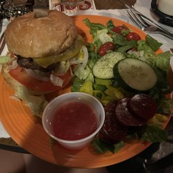 Captain's Table - Cheese burger with side salad and sweet garlic dressing