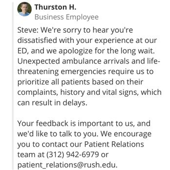 Rush Oak Park Hospital - This is the Reply for every single negative ER review - Hospitals Near Me - Oak Park, Illinois Rush Oak Park Hospital - This is the Reply for every single negative ER review - Hospitals Near Me - Oak Park, Illinois