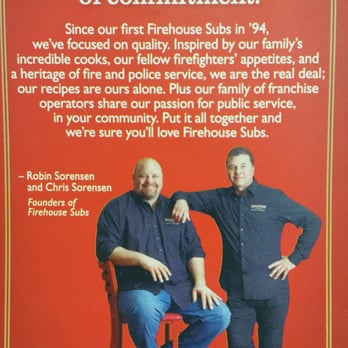 Firehouse Subs - Two ex firefighters who are brothers, Robin & Chris Sorenson made their dreams come true. - Fast Food Near Me - Totowa, New Jersey