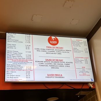 Sliver Pizzeria - Menu on a Friday - Pizza Near Me - Berkeley, California