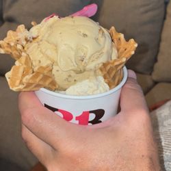 Baskin-Robbins - Two scoops in a waffle cone 1-butter pecan 2-coffee crunch ( I think that was the name) the hubs LOVED it