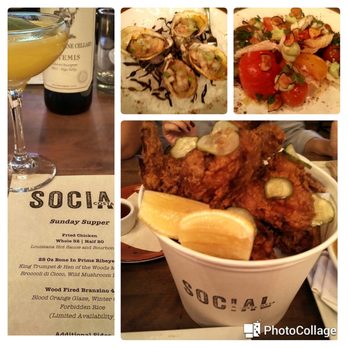Social - Summer Sunday Supper!  Bucket of fried chicken, smoked oysters and octopus salad. - New American Near Me - Costa Mesa, California
