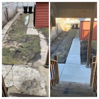 Ponce Contractors - Removed side walkway so we could extend our grass & centered our other walkway - Masonry/Concrete Near Me - Chicago, Illinois