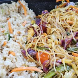 P.F. Chang's - After splitting up our meals, sharing the gf chicken friend rice and gf Singapore street noodles.