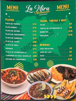 Menu photo 1 La Mira Michoacán Restaurant Montebello, CA Menu photo 1 La Mira Michoacán Restaurant Montebello, CA