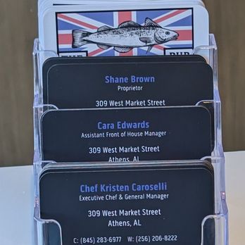 The Salty Cod - Business cards of mgr. Etc - nice touch to get names of who's in charge. - Pubs Near Me - Athens, Alabama