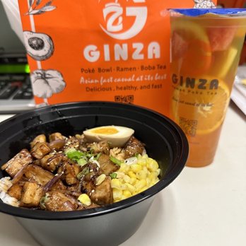 Ginza Spot - Pork Chashu Bowl and mixed fruit jasmine tea - Ramen Near Me - Henrico, Virginia Ginza Spot - Pork Chashu Bowl and mixed fruit jasmine tea - Ramen Near Me - Henrico, Virginia
