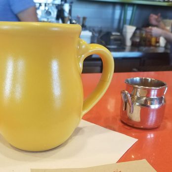 Snooze, an A.M. Eatery - I love the mugs! And look at the little old style milk barrel the creme comes in! So cute! - Breakfast & Brunch Near Me - Westminster, Colorado Snooze, an A.M. Eatery - I love the mugs! And look at the little old style milk barrel the creme comes in! So cute! - Breakfast & Brunch Near Me - Westminster, Colorado