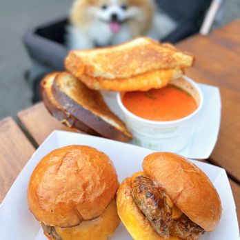 Upper Cut - Cadillac Grilled Cheese w/ fig, sharp+white cheddar, truffle oil, side of bisque ($14) & Mini Cut Wagyu Slider w/ cheese ($4.50 each) - Food Trucks Near Me - San Francisco, California Upper Cut - Cadillac Grilled Cheese w/ fig, sharp+white cheddar, truffle oil, side of bisque ($14) & Mini Cut Wagyu Slider w/ cheese ($4.50 each) - Food Trucks Near Me - San Francisco, California