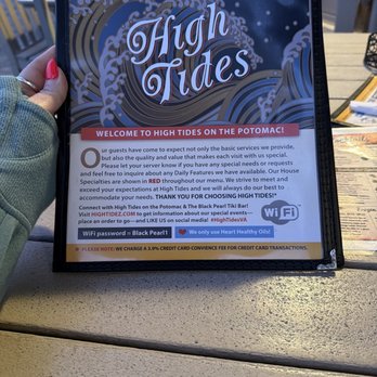 High Tides on the Potomac - Front of menu - Seafood Near Me - Colonial Beach, Virginia