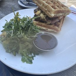 The picture is the Sausage, egg& cheese sandwich.  Our server Le was helpful, courteous and fantastic  I highly recommend this restaurant.