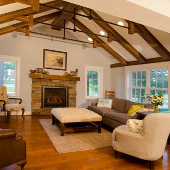 Merrick Design and Build - Faux beams and stone fireplace transform this Silver Spring, MD living room into a ski chalet. - General Contractors Near Me - Kensington, Maryland Merrick Design and Build - Faux beams and stone fireplace transform this Silver Spring, MD living room into a ski chalet. - General Contractors Near Me - Kensington, Maryland