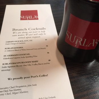 Surla's - Brunch drink menu.  Peet's Coffee is in the house. - Asian Fusion Near Me - Modesto, California