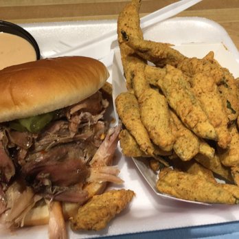 SAW's BBQ - Pulled pork combo with fried okra - Barbeque Near Me - Homewood, Alabama