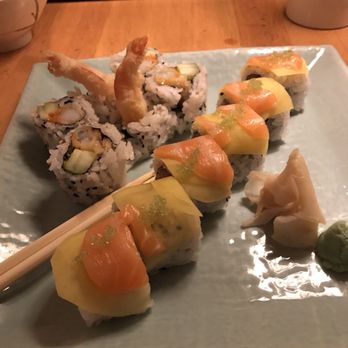 Shiroi Hana - Rock N Roll and Mango Salmon Roll - Japanese Near Me - Philadelphia, Pennsylvania Shiroi Hana - Rock N Roll and Mango Salmon Roll - Japanese Near Me - Philadelphia, Pennsylvania