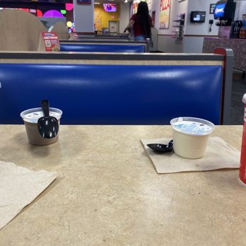 Chuck E. Cheese - You go to the counter and order ice cream. They have chocolate and vanilla. - Pizza Near Me - Houston, Texas