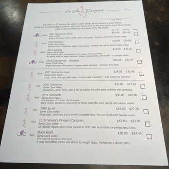 La Vie Dansante Wines - Tasting menu 9/25/22 - Wineries Near Me - Gilroy, California