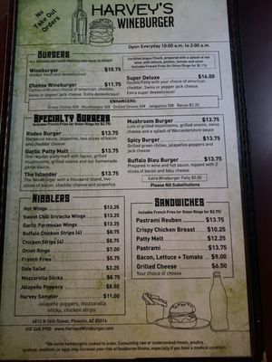 Menu photo 2 Harvey's Wineburger Phoenix, AZ