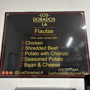 Los Dorados LA - Menu as of 5/2025 - Food Trucks Near Me - Los Angeles, California