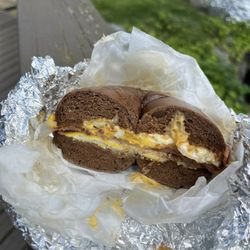 The Bagel Place - Taylor ham, egg, and cheese on pumpernickel.