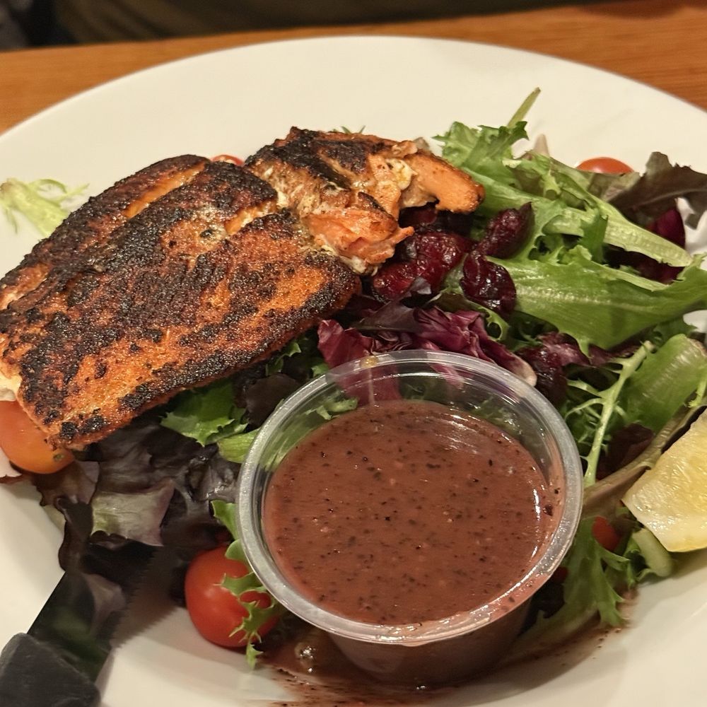 Hook & Line Pub - Salmon salad with *prickly pear vinaigrette sauce* - Seafood Near Me - Port Angeles, Washington