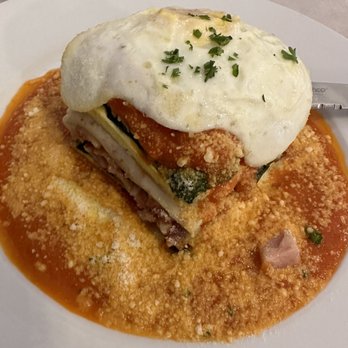 Immigrant Son Caffe - The Famous Breakfast Lasagna with Egg on top! - New American Near Me - Ventura, California