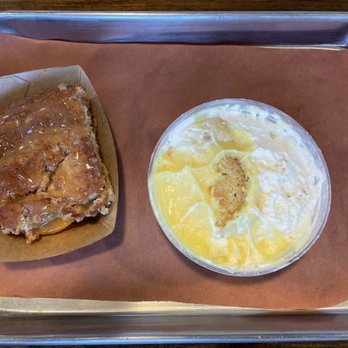 Hurtado Barbecue - Peach cobbler and banana cream pie. - Barbeque Near Me - Arlington, Texas Hurtado Barbecue - Peach cobbler and banana cream pie. - Barbeque Near Me - Arlington, Texas