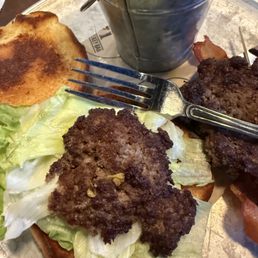 Embarassingly small patties.  Fork for size reference.