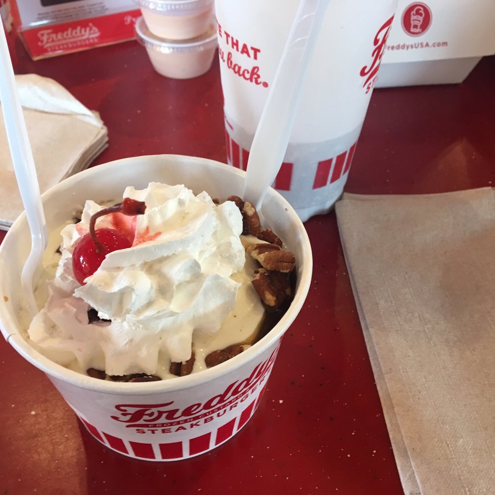 Freddy's Frozen Custard & Steakburgers - Turtle Sundae - Burgers Near Me - Centerville, Ohio Freddy's Frozen Custard & Steakburgers - Turtle Sundae - Burgers Near Me - Centerville, Ohio