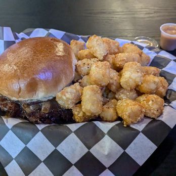 Smash Buddies - Double Smash Burger w/onions and Tots - Burgers Near Me - Columbus, Ohio Smash Buddies - Double Smash Burger w/onions and Tots - Burgers Near Me - Columbus, Ohio