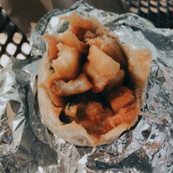 Ali Baba - breakfast burrito (veggie) + chicken & extra tomatoes (no mushrooms) - Middle Eastern Near Me - Davis, California