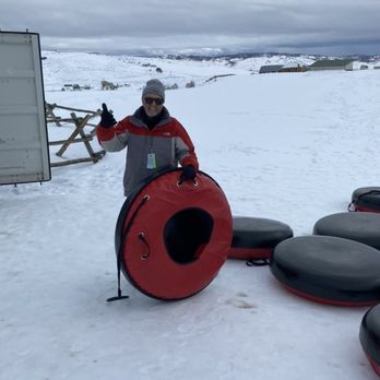 Saddleback Ranch - Hubby after ride down Larry - Tubing Near Me - Steamboat Springs, Colorado