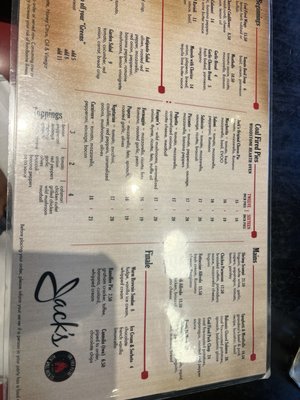 Menu photo 1 Jack's Coal Fired Pizza Burlington, MA Menu photo 1 Jack's Coal Fired Pizza Burlington, MA