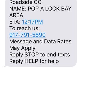 Pop-A-Lock Locksmith Bay Area - Text message telling me which roadside service was sent for the jump. - Keys & Locksmiths Near Me - San Francisco, California Pop-A-Lock Locksmith Bay Area - Text message telling me which roadside service was sent for the jump. - Keys & Locksmiths Near Me - San Francisco, California