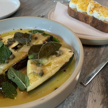 Lilia - Roasted Zucchini Housemade Mozzarella toast - Italian Near Me - Brooklyn, New York Lilia - Roasted Zucchini Housemade Mozzarella toast - Italian Near Me - Brooklyn, New York