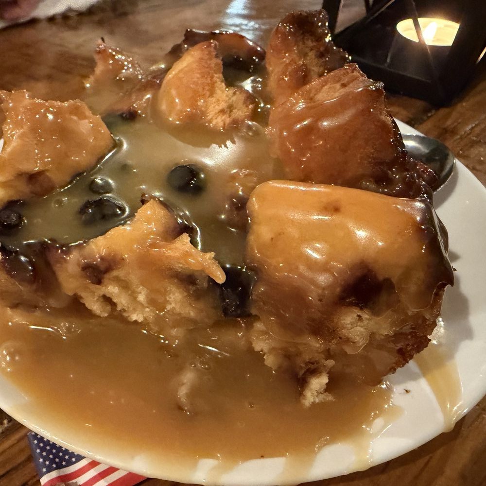 White chocolate and blueberry Bread pudding with caramel sauce - Yummy