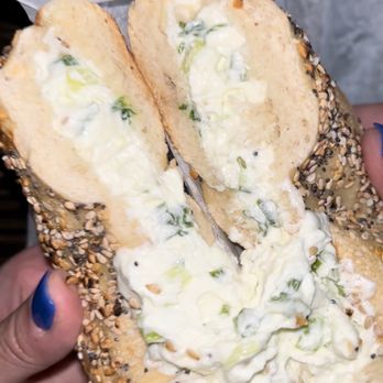 Bagel Oasis - Everything flagel with scallion cream cheese - Bagels Near Me - Fresh Meadows, New York Bagel Oasis - Everything flagel with scallion cream cheese - Bagels Near Me - Fresh Meadows, New York