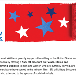 Sherwin-Williams Paint Store - I recommend. HAS Military and Veterans Discount.