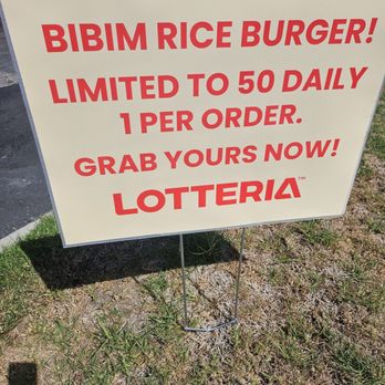 LOTTERIA Fullerton - Signage of daily inventory for the bibim rice burger. - Burgers Near Me - Fullerton, California